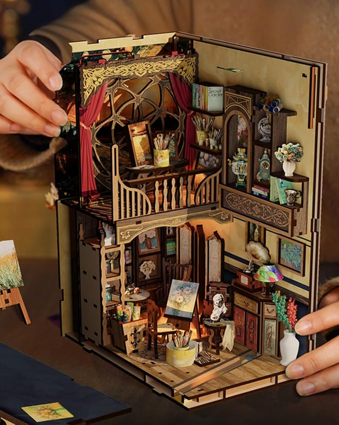 Book Nook Kit - DIY Miniature House Dollhouse 3D Puzzles for Adults and Teens - Gifts for Family and Friends Bookshelf Decor Tiny House Model Build with LED Light (BV02-003)