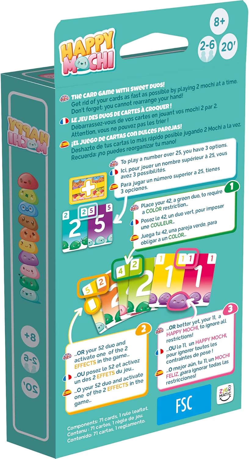 Asmodee Happy Mochi Card Game (Eco-Blister) - Fast-Paced Strategy Game for Kids & Families with Colorful Effects & Cute Mochi Characters, Ages 8+, 2-6 Players, 20 Minute Playtime