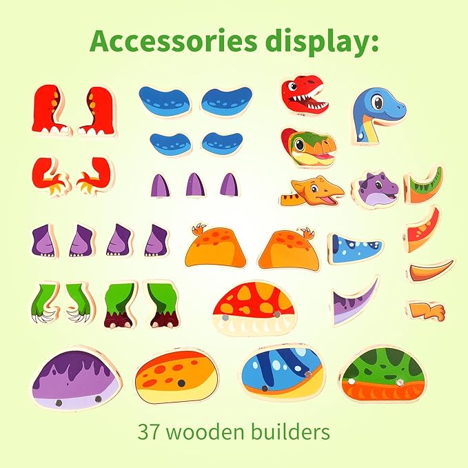 Wooden Take Apart Dinosaur Blocks Playset,Magnetic Dinosaur Building Toys,STEM Montessori Educational Fine Motor Skill Learning Birthday Gift for 3 4 5 6+ Years Old Boy Girl Kids