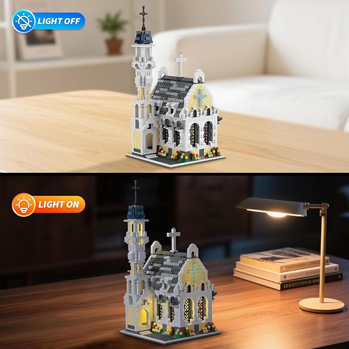 Medieval Gothic Cathedral Building Set – MOC Architecture Castle Model with Stained Glass Windows & Interior Details- Compatible with Lego Building House for Collectors (1553 pcs)