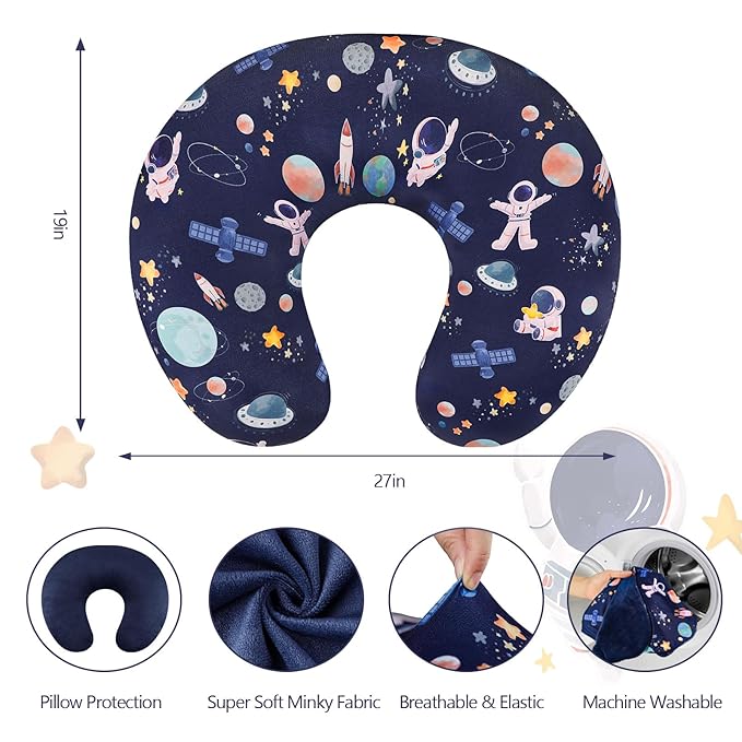 Nursing Pillow Cover 1 Pack, DAYEEBALL Double-Sided Removable Nursing Cover for Baby Girls Boys Newborn, Stretchy and Soft Reversible Slipcover for Breastfeeding Pillow, Space(Only Cover)