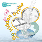 Stainless Steel Toddler Plate with Suction, 9” Divided Plates with Removable Silicone Sleeves for Kids, Non Toxic & BPA Free | Non Slip | Unbreakable Baby Snack Dishes Set of 2, Blue & Sage