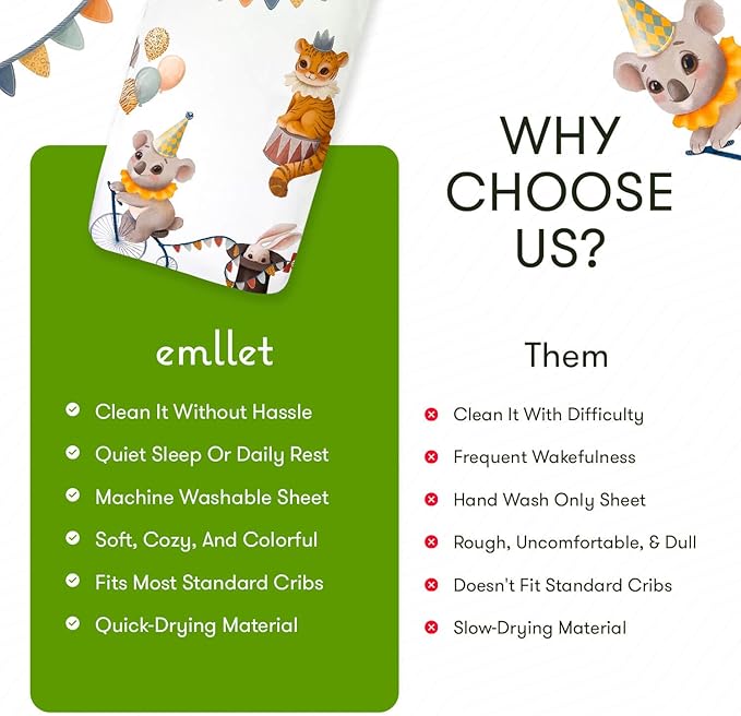 100% Cotton Fitted Crib Sheet – “Carnival Fun” Circus Theme Nursery Bedding, Colorful Baby Crib/Toddler Sheet (Standard Size)