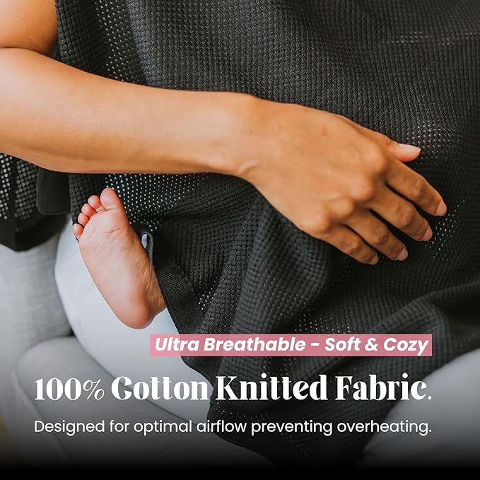 100% Cotton - Breathable Nursing Cover Up for Breastfeeding - Privacy Nursing Covers - Breastfeeding Must Haves - Ponchy by Gold Mamas - Versatile Nursing Shawl for Baby Feeding (Black)