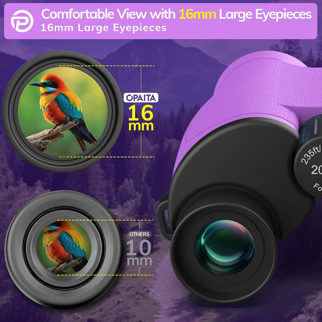 Compact Binoculars for Adults High Powered - OPAITA 20x32 Small Binoculars for Adults Kids with Low Light Vision for Hunting Cruise Ship Travel Concert Hiking Violet