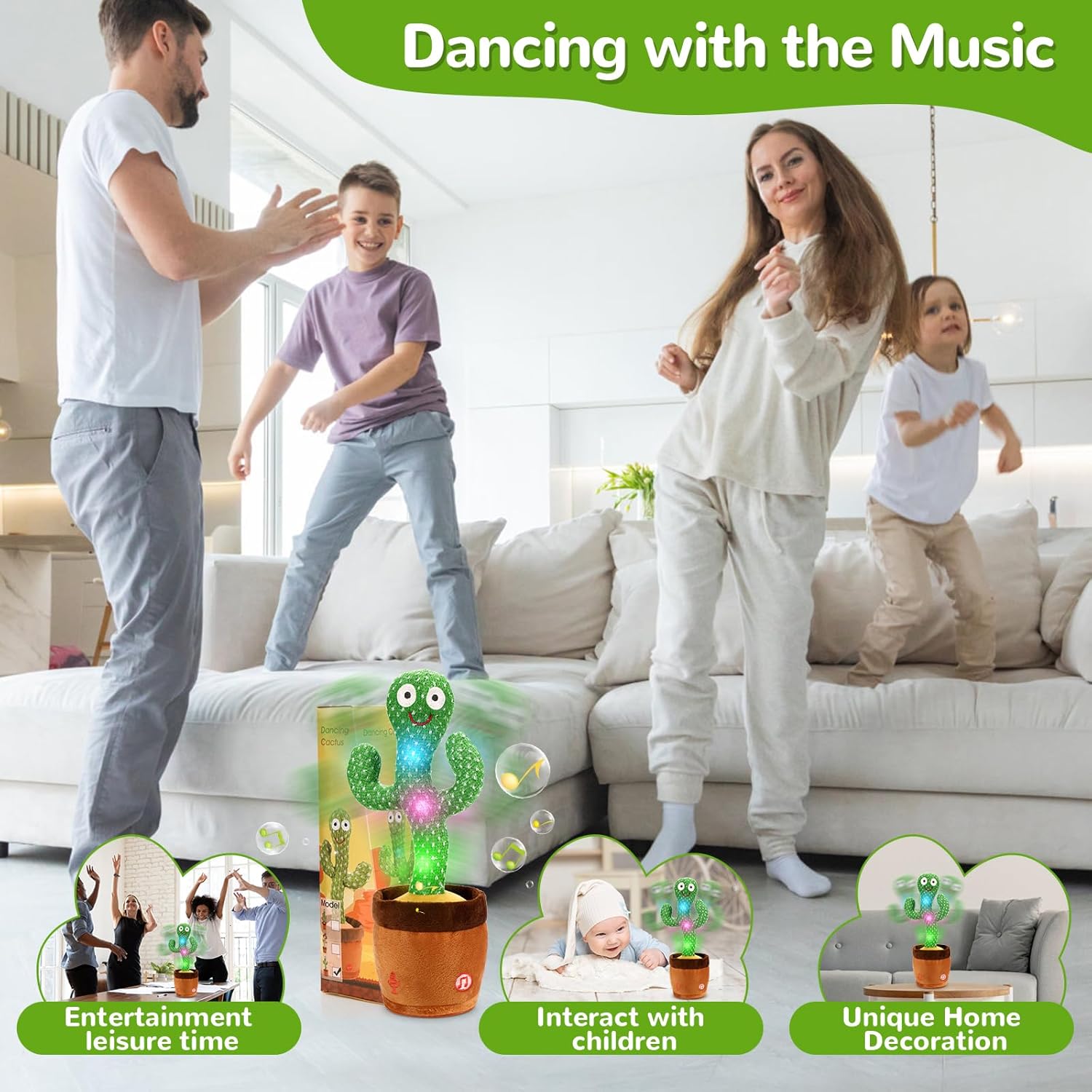 Dancing Talking Cactus Toy for Babies & Toddlers - 120 English Songs, Interactive Repeating Repeats What You Say for Baby Toy,Tummy Time Toys –Baby Toys Girls Gifts