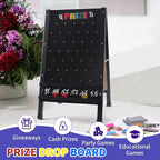 Prize Drop Game Board, 15.7"X27.5" Double-Sided Foldable Design with Wooden A-Frame Chalkboard Sign for Family, Carnival, Trade Show & Party-Includes 10 Coin Drop Discs and Chalk Set, Portable Design