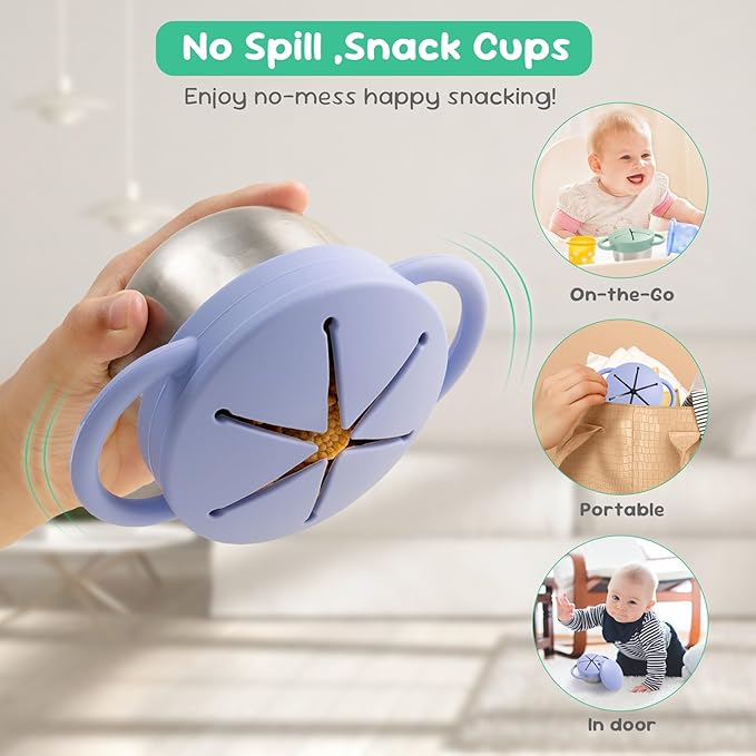 1 Pack Snack Containers for Toddlers, Stainless Steel Toddler Snack Cups with Silicone Food Catcher & Lids,Snack Cups for toddlers Spill Proof