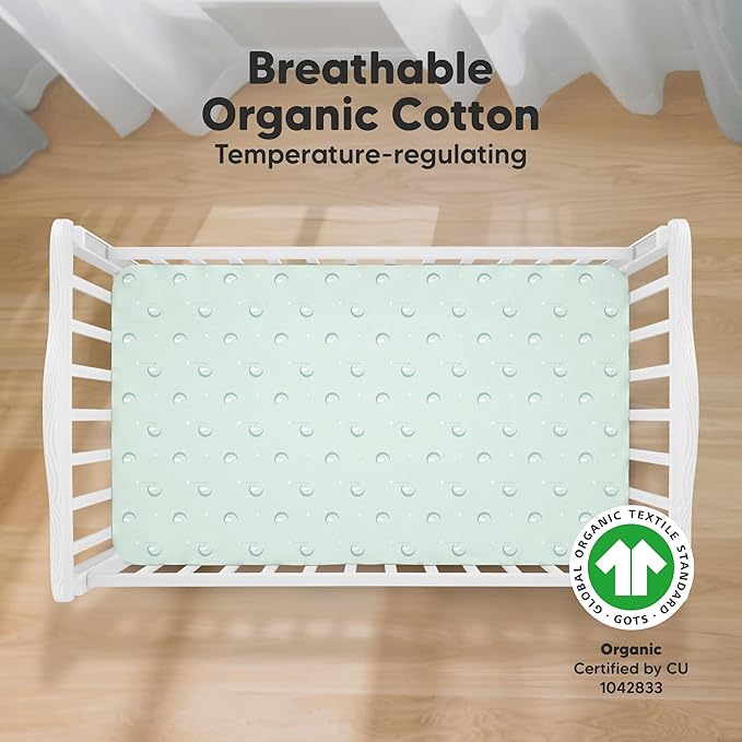 KeaBabies 2-Pack Organic Crib Sheets for Boys, Girls - 52x28 Fitted Crib Mattress Sheet Neutral, Breathable Jersey Cotton Cover for Baby Bed, Toddler Mattress, Soft & Cute Prints (Lunaris)