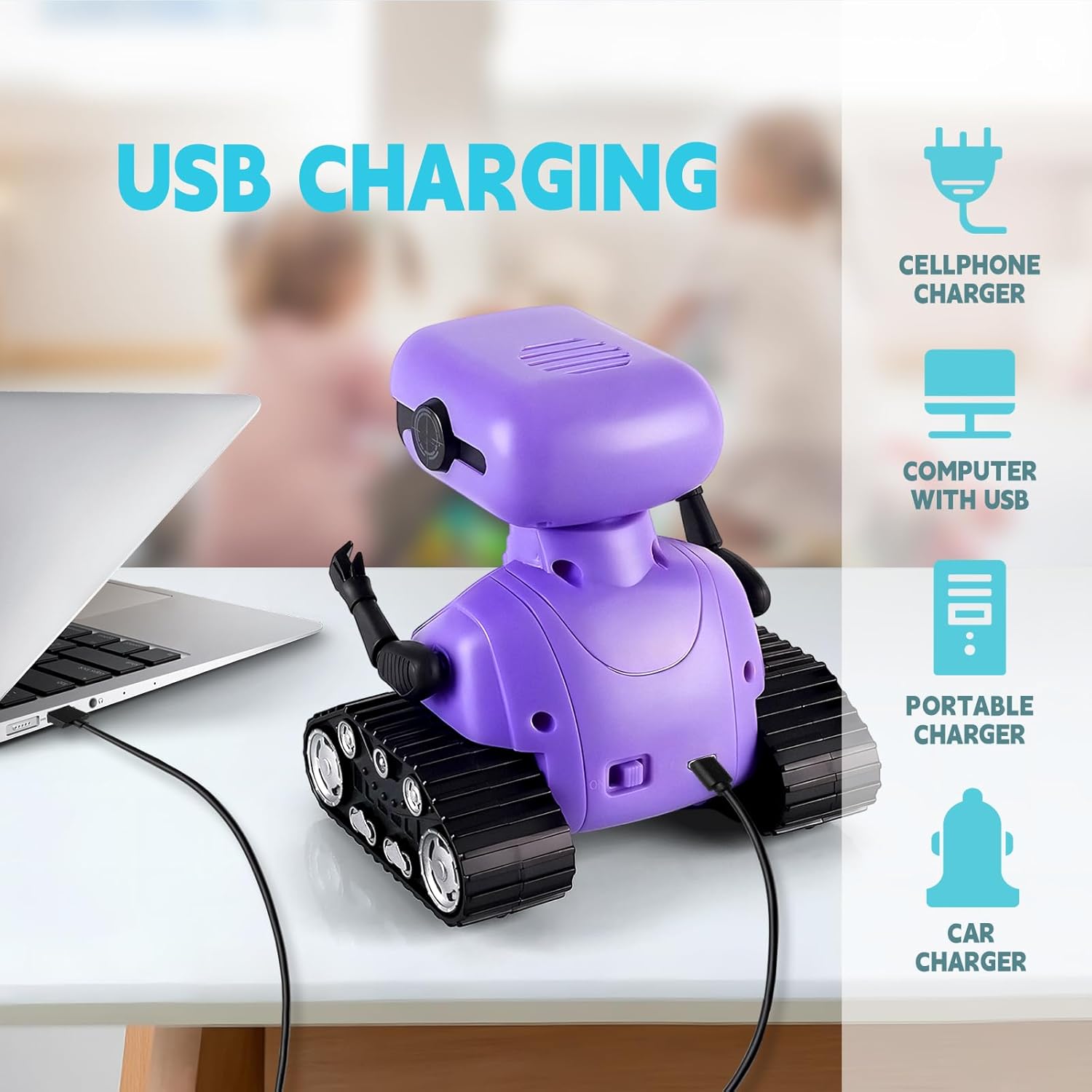 Rechargeable Emo Robot with Auto-Demonstration - Remote Control Smart Robot Toy Gift for Kids Age 3+ - Purple