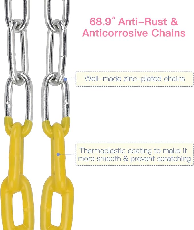 PACEARTH Swing Seat Support 660lb with 68.9 inch Anti-Rust Chains Plastic Coated 23.6 inch Tree Hanging Straps and Locking Buckles Outdoor Playground Tree Swing-Pink