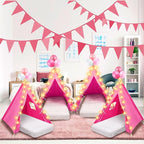 6 Pack Sleepovers Teepee Tent for Kids Bulk with Mattress Sheet Light,Natural Cotton Washable Indoor Play Tent for Birthday Slumber Party Girls Boys Pajama Movie Night Supplies(Rose Red)