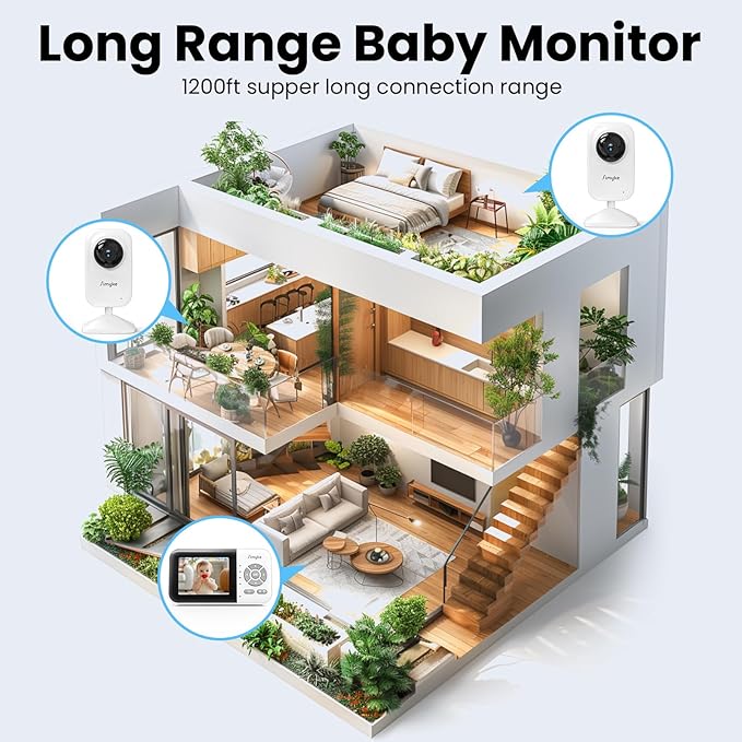 2Cameras Video Baby Monitor,Two Mode,2.8'' IPS Display Screen,Night Vision,2-Way Talk,1200ft Long Range,VOX,Lullaby,Free Smart Phone App, Works with iOS, Android,Ideal for Baby/Elderly/Pet