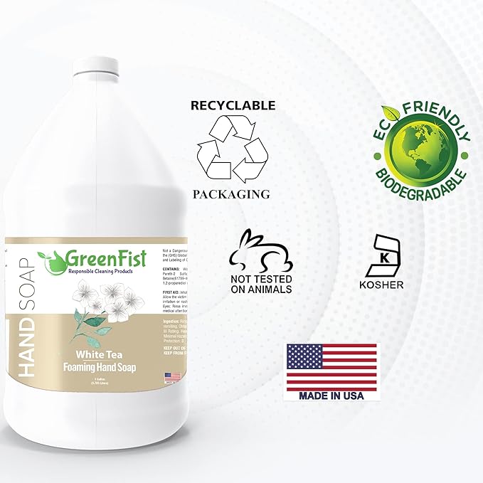 GreenFist Foaming Hand Soap Refills White Tea Scent Jug Foam Refill Made in USA, 128 ounce (1 Gallon)