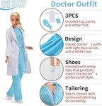 11.5-Inch Themed Doll Clothes & Accessories-Educational Role Play Gift Set for Girls with 1 Doll, 5 Outfits (Doctor, Flight Attendant, Police, Chef, Soccer), 1 Puppy, 5 Shoes, Stands, Headbands
