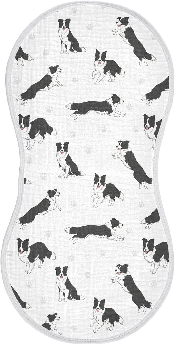 1 Pack Muslin Burp Cloths Collie Dog Paw White Cotton Baby Burp Cloths Absorbent Burping Cloth Soft Spit Up Rags for Newborn Baby Boys Girls 22x11 Inch