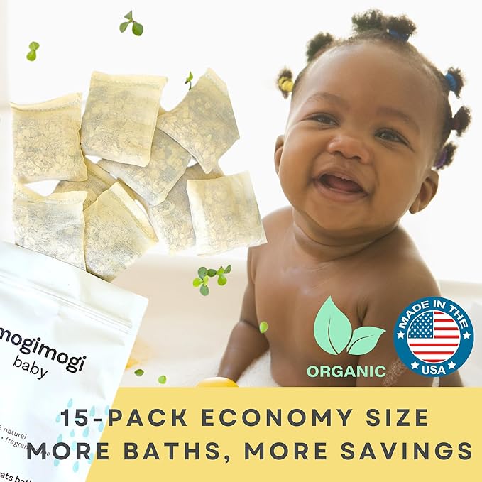 Organic Oatmeal Bath Soak for Baby, Kids & Sensitive Skin – Economy 15 Packs – Washes & Soothes Eczema, Diaper Rash, and Dry Itchy Skin – 100% Natural & Fragrance-Free – Made in USA by MogiMogi Baby