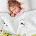 Personalized Newborn Blanket – Soft Flannel Receiving Swaddle with Double-Layer Dotted Backing – Bee and Yellow Flower Design