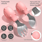 Deejoy Toddler Utensils - Stainless Steel Spoons and Forks, Kids Silverware Set with Travel Case (Pink)