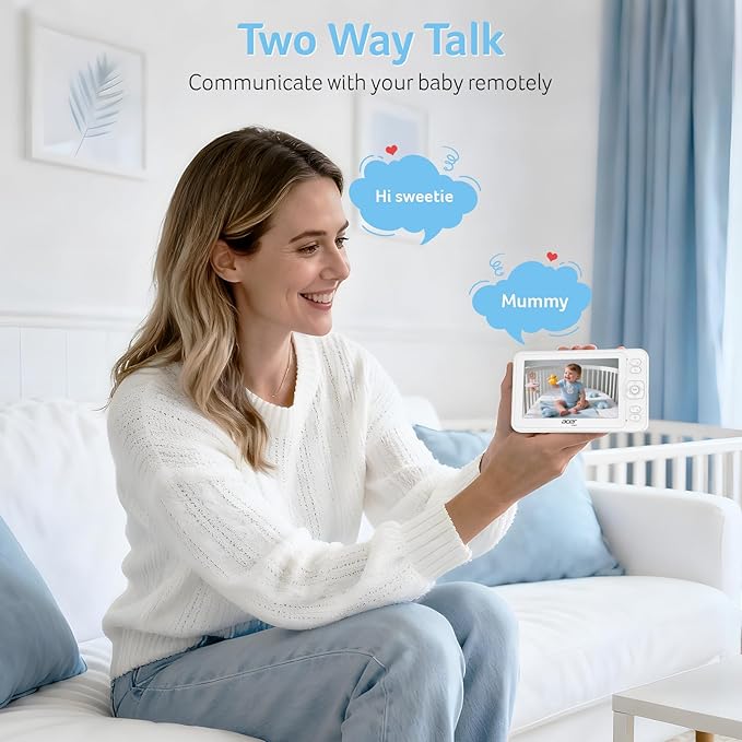 acer Smart Baby Monitor 5” No WiFi Baby Monitor with 1080P Camera and Audio for Crib 1000ft Range Remote Pan Tilt Night Vision, Temperature Sensor, 8 Lullabies, 2-Way Talk, Video Recording, VOX