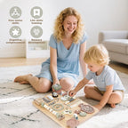 Joyreal Montessori Large Busy Board with Stand, Montessori Sensory Toys for Fine Motor Skills, Wooden Fidget Activity Board for Toddlers, Gifts for Boys Girls (Large Neutral)