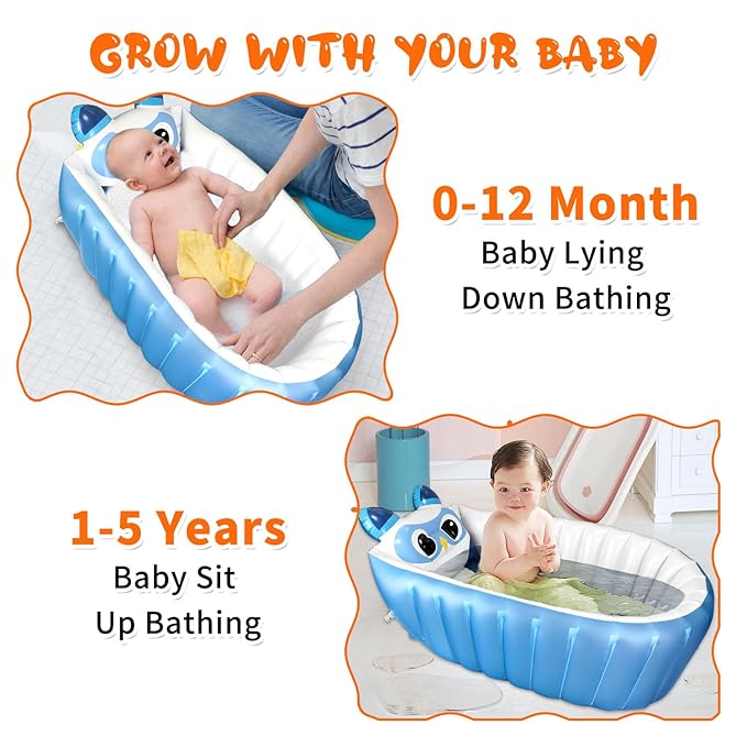 Boczif Inflatable Baby Bathtub, Toddler Bath Tub Non-Slip Baby Pool for Sitting, Foldable Infant Shower Basin Mini Air Swimming Pool, Kids Must Have Travel Bath, Portable Bathtub(Blue)
