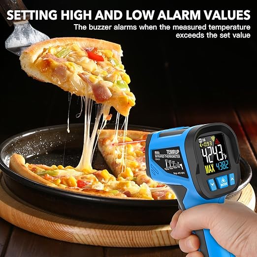 Infrared Thermometer Temperature Gun - TEMIRUP Non-Contact Digital Laser Thermometer Temp Gun with Thermocouple Probe for Industrial, Cooking, Griddle, Engine, HVAC, Adjustable Emissivity,-40℉~1202℉