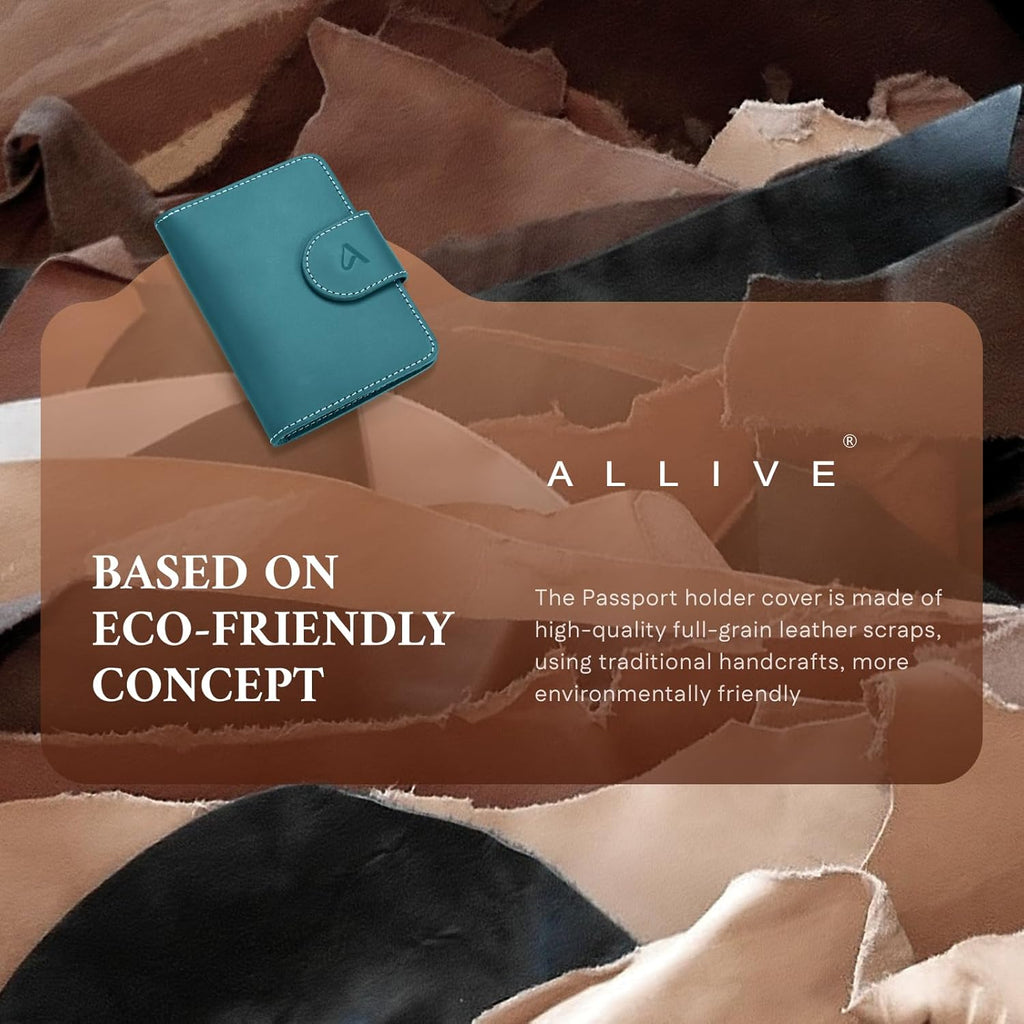 ALLIVE Rfid Passport Holder for Travel, Women & Men, Passport Cover Wallet with AirTag Hidden, Genuine Leather Passport Holder Essential for Business Travel, Airport Security (Lake Blue)