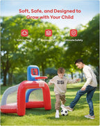 QPAU 2-in-1 Inflatable Toddler Basketball Hoop & Soccer Goal Set, Indoor Outdoor Sports Center Toys for Kids, Baby Toddlers Birthday Gift for 1 2 3 4 5 Year Old Boys Girls