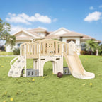 KORIMEFA 8 in 1 Toddler Slide Set, Kids Slide for Toddlers Age 1-3, Toddler Climber PlaySet with Basketball Hoop and Ball, Outdoor Indoor Kids Playground for Toddlers 1-3, Beige