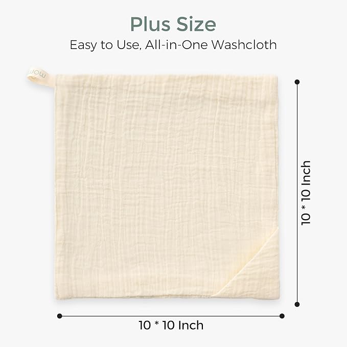 Momcozy Soft & Absorbent Baby Washcloths - 4 Layer Design| Medium Thickness| Premium Cotton for Newborns' Skin-Great for Bathing, Wiping & on-The-go Use, Shower Gift and Essential(5 Pack, 10x10 inch)