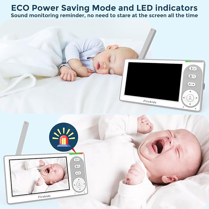 Split-Screen Baby Monitor with 2 Cameras No WiFi, 30H Battery, Pan-Tilt-Zoom, Monitor para bebés with Night Vision, 2-Way Audio, Room Temp Sensor, Lullaby, Plug & Play - Ideal for Travel
