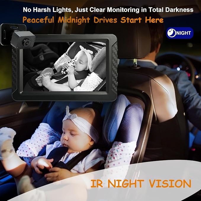 Night Vision Baby Car Camera, 5" HD 1080P IPS Display with 3X Zoom & 360° Adjustment - USB/Cigarette Lighter Powered, HD Backseat Baby Monitor for Rear Facing Infant Safety in Cars/Trucks/SUVs