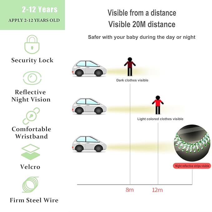 Toddler Harness Walking Leash- Child Anti Lost Wrist Link - Child Safety Harness - Upgrade with Reflective(6.5ft) - for Boys and Girls,Not Easy to Open Without Key (Green)