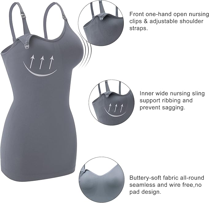 Nursing Tank Tops for Breastfeeding - Pregnancy Must Haves Maternity Camisoles with Built in Bra