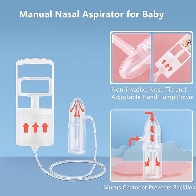 Nasal Aspirator for Baby, Baby Nose Sucker, Booger Sucker with Hand Pump and Non-Invasive Tip to Clear Clogged Passages and Boogers (Translucent White, Standard)