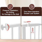 DEARBB Extra Wide Baby Gate Ultra Narrow Spacing 30.11-77.36" Pressure Mounted Double Lock Swing Auto Close Walk Through Metal Safety Pet Gate for Stairs and House Doorway Kitchen