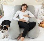 Meiz Pregnancy Pillows Cooling, Pregnancy Pillow U Shaped, Full Body Pillow and Maternity Pillow for Support Neck/Back/Legs with Pregnancy Pillow Cooling Jersey Cover & Velvet Cover, Grey
