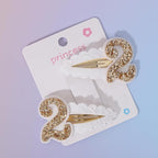 2nd Birthday Hair Clip for Baby Girls - White Glitter Number 2 Hair Clip, Girl Birthday Party Decorations, Two Year Old Photo Props