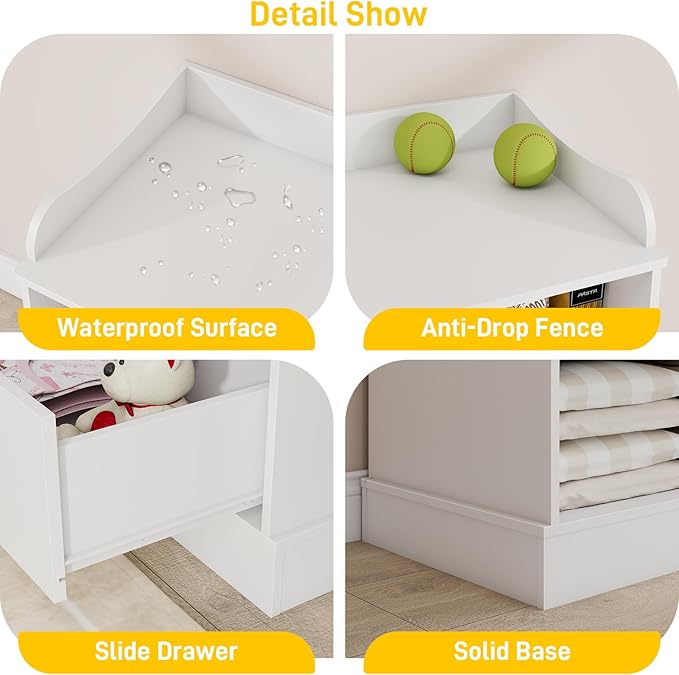 Vabches Kids Dresser Cabinet with 7 Drawers, Changing Table for Nursery, White Chest of Drawers, Baby Dresser, Kids Bedroom Furniture, Nightstand for Child’s Room, White