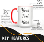 Personalized Coffee Mug 15 Oz, Custom Picture Text or Logo Ceramic Mug, Customized Gift for Men & Women, Taza Personalizada with Photo and Words, Customizable Large Tea Cup | White - Red