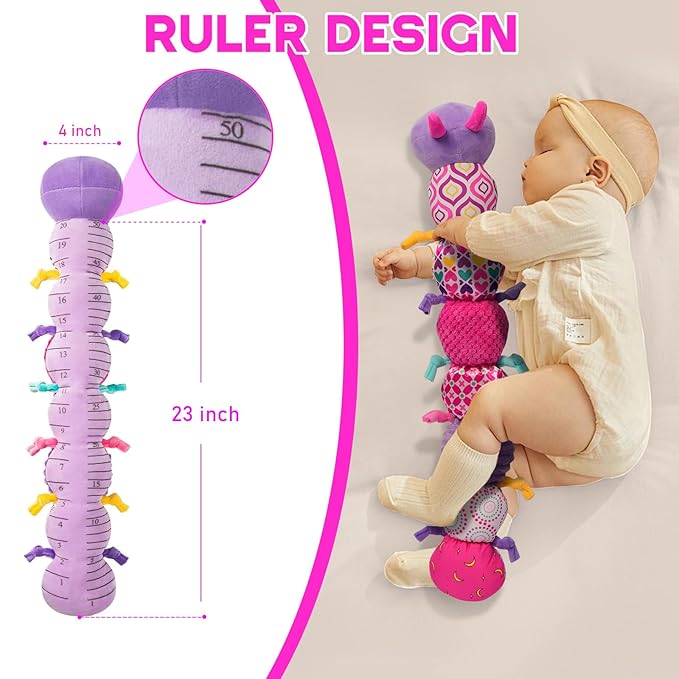 Baby Girls Toys 0-6 Month Baby Stuffed Animal Toys for 0-6 6-12 Months & A Pair of Wrist | Baby Musical Caterpillar Tummy Time Toy | Newborn Infant Sensory Toy for 1 2 Years Old Boys Girls.
