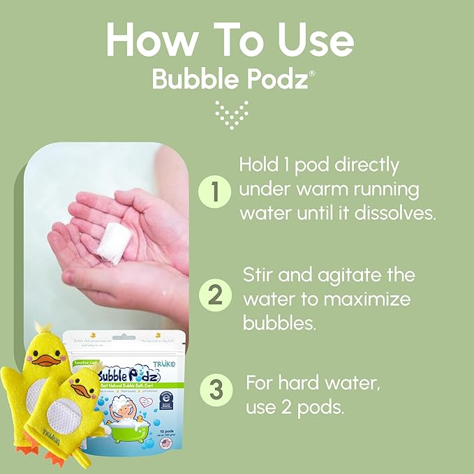 TruKid Eczema Bubble Podz with Eczema Cream & Bubble Glove – Gentle Bubble Bath and Skincare Set for Kids and Toddlers