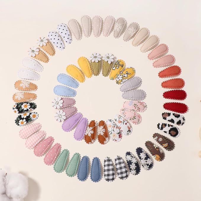YLEN YHXX 60 PCS Snap Hair Clips for Baby Girls - Floral Print Non-Slip Wrapped 1.5 Inches Mini Clips - Cute Fine Hair Accessories for Infants and Toddlers