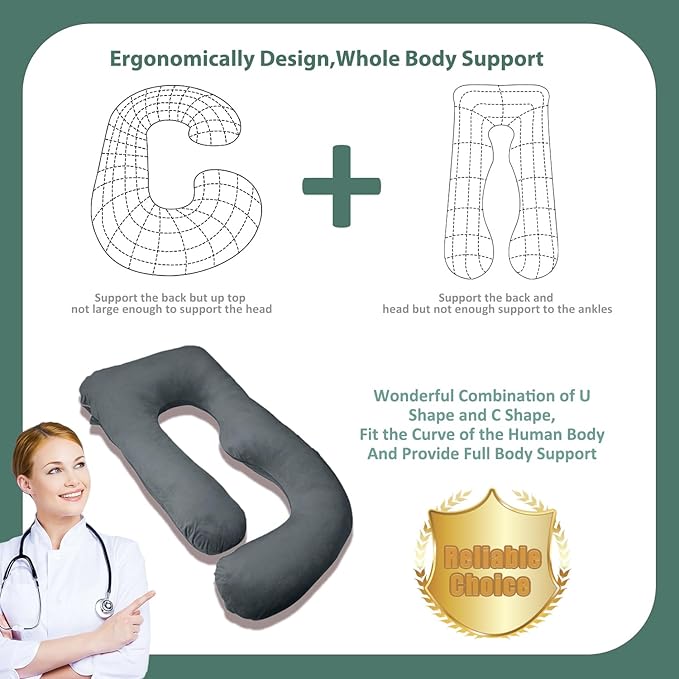 Chilling Home Pregnancy Pillow, U Shaped Pregnancy Pillows for Sleeping Full Body Pillow Maternity Pillow for Pregnant Women 58 inch, Pregnant Women Must Have with Removable Cover, Black