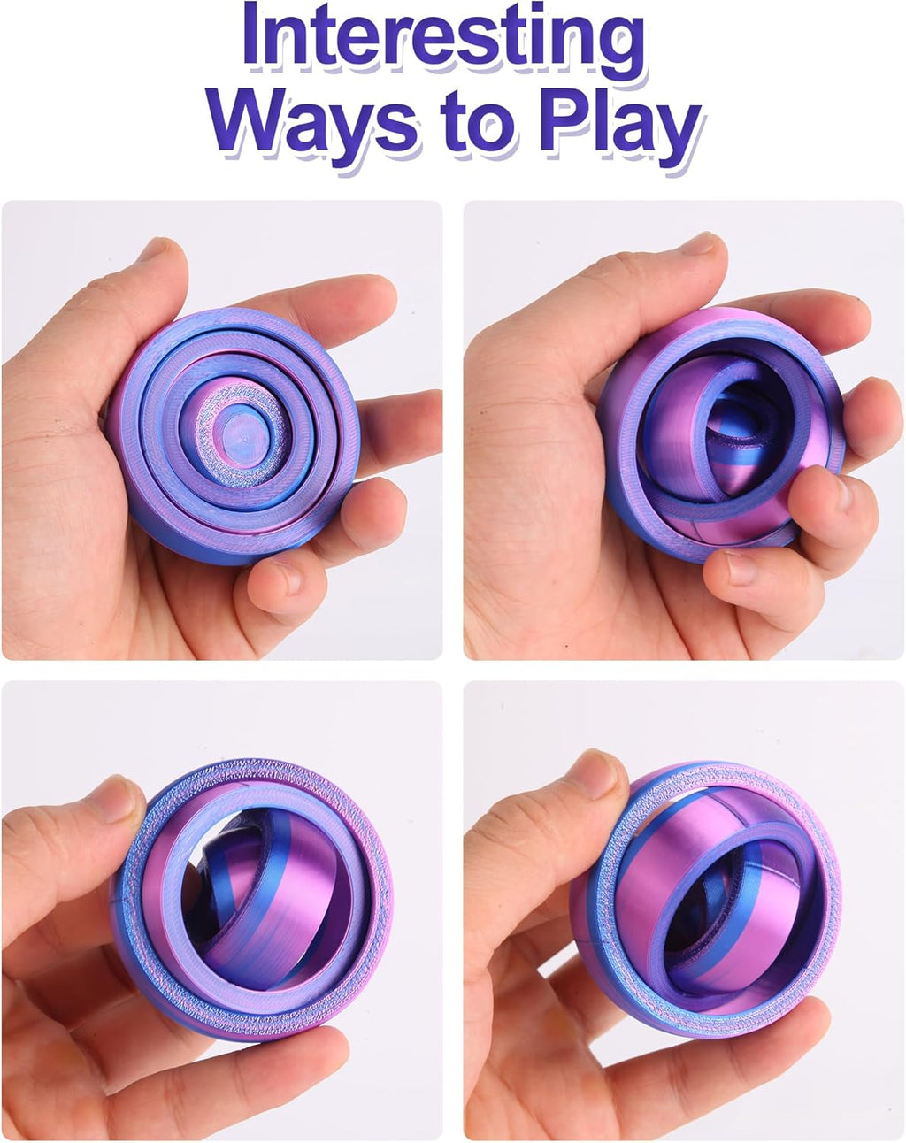 3D Printed Fidget Spinners, Funny Pocket Fidget Toy, Anxiety&Stress Relief Toys, Rotating Rings Toy for Kids&Adults, Home Office Decor&Gifts(Red Blue Gradient)