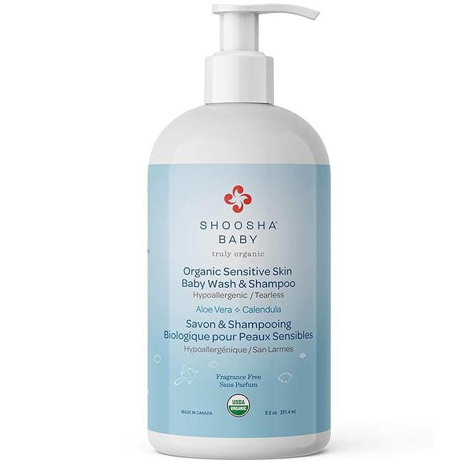 Shoosha USDA certified Organic Shampoo and Body Wash for babies and kids, Great for Sensitive Skin, All natural made from food grade ingredients, Fragrance and Tear Free, Hypoallergenic