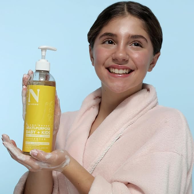 Dr. Natural Multi-Purpose Baby Plus Kids Soap - Body Wash and Shampoo - Gentle Soap with Shea Butter - Newborn Safe - Unscented - 16 oz