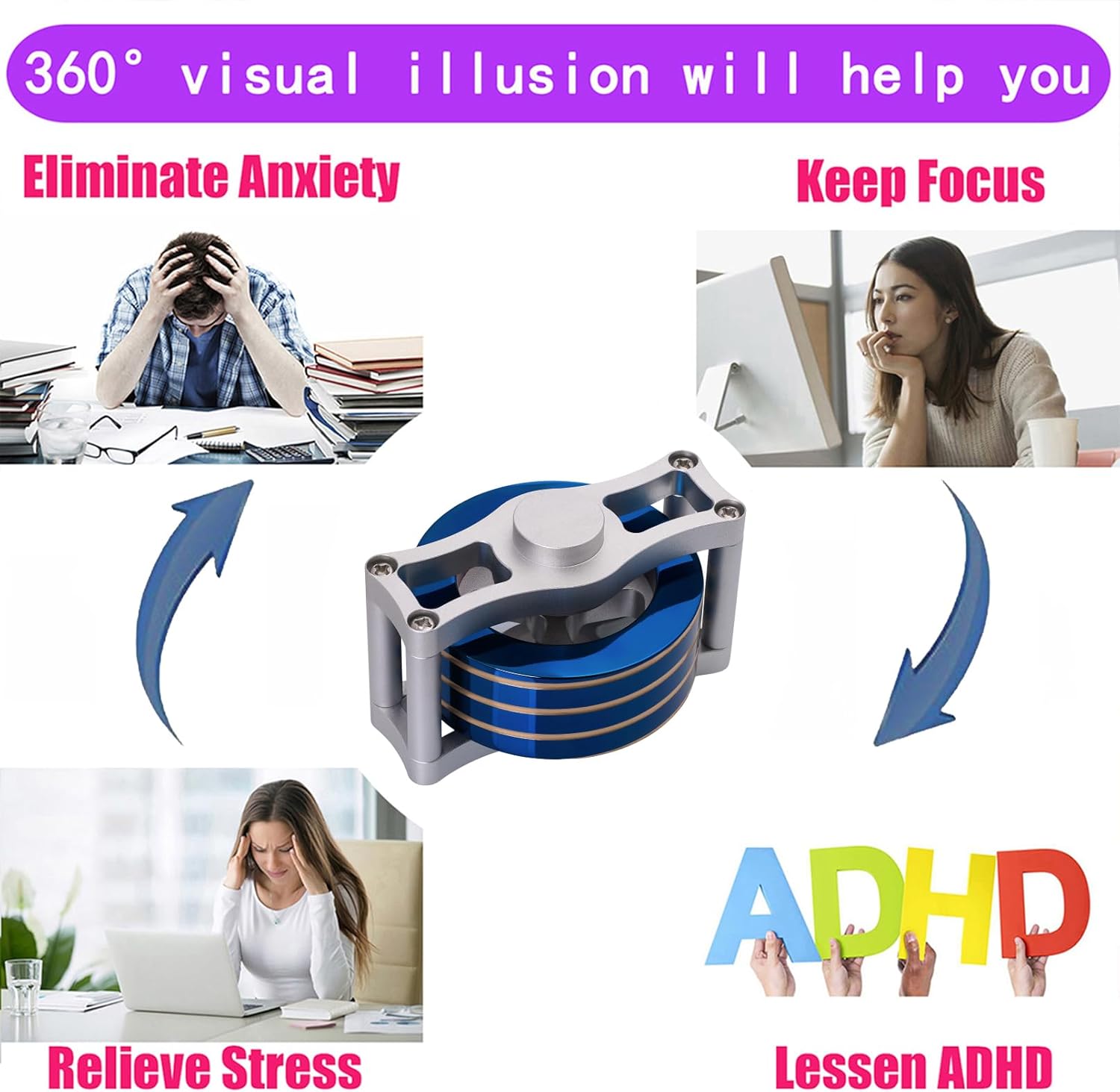 Desk-Kinetic-Toys Cool-Gadgets for Fidget: 20Mins Spinning-Tops, Cool-Stuff Figet Game for Adult Teen Children Kid, Optical-Illusion Stress Relief Gifts for Man Women Office School Home Christmas