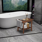 Teak Shower Bench with Shelf & Handle, 20 Inch Shower Stool for Standard Tubs & Showers, Non-Slip Waterproof Seat, Spa & Bathroom Storage Stool